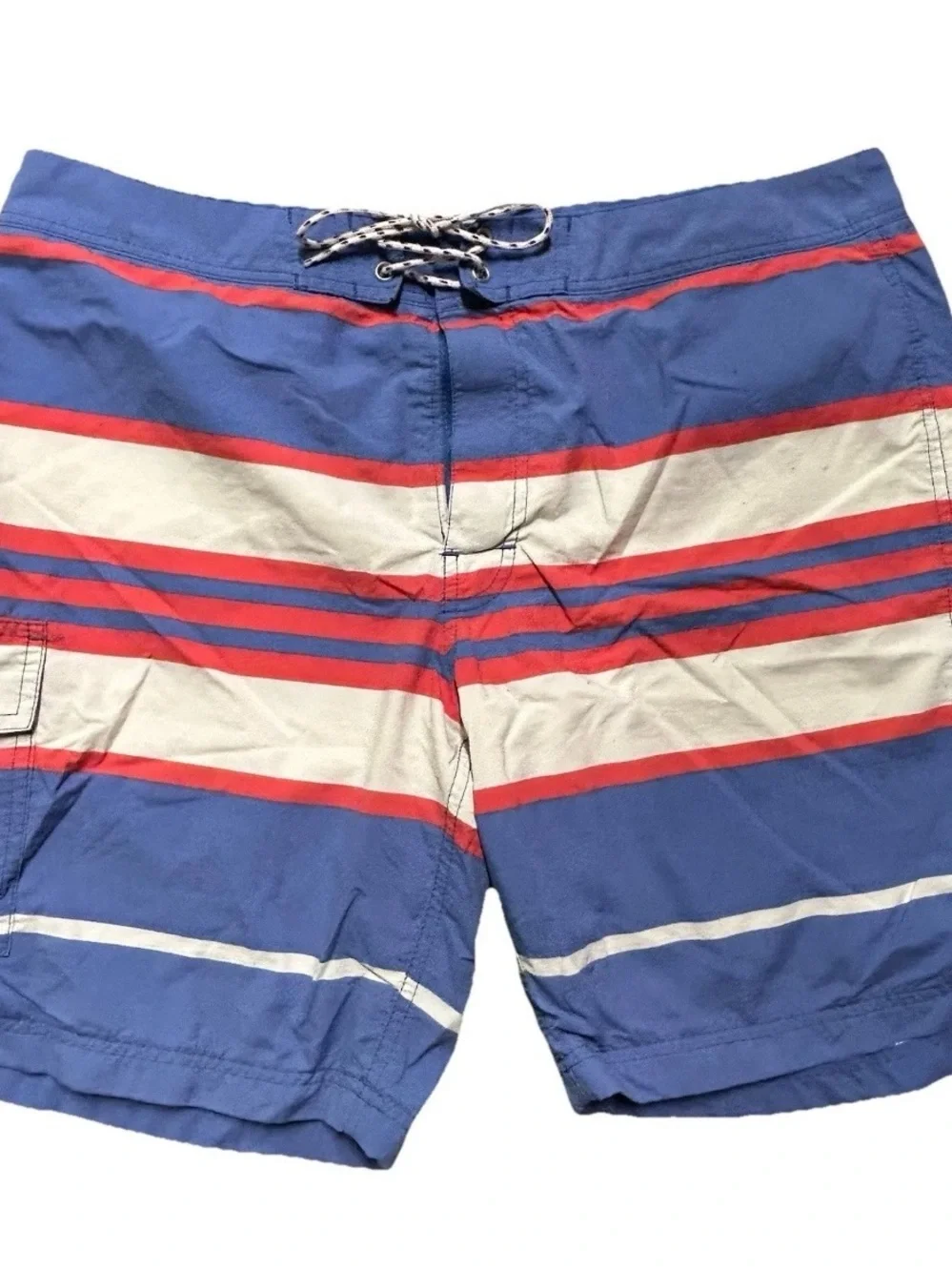 Men’s J. Crew Red White Blue Striped Swim Trunks Size 34 4th of July
